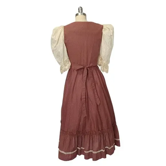 Gunne Sax Red Polka Dot Midi Dress Size 9 Eyelet Lace Prairie Calico - Picture 8 of 11